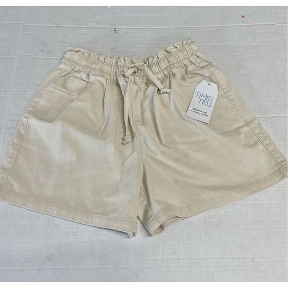 Time And Tru Womens Size XS 0-2 Paperbag Shorts Drawstring Pockets Almond NWT A1 - Picture 1 of 6